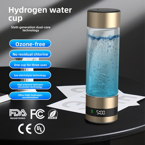 460ml hydrogen water bottle on white background showing LED display